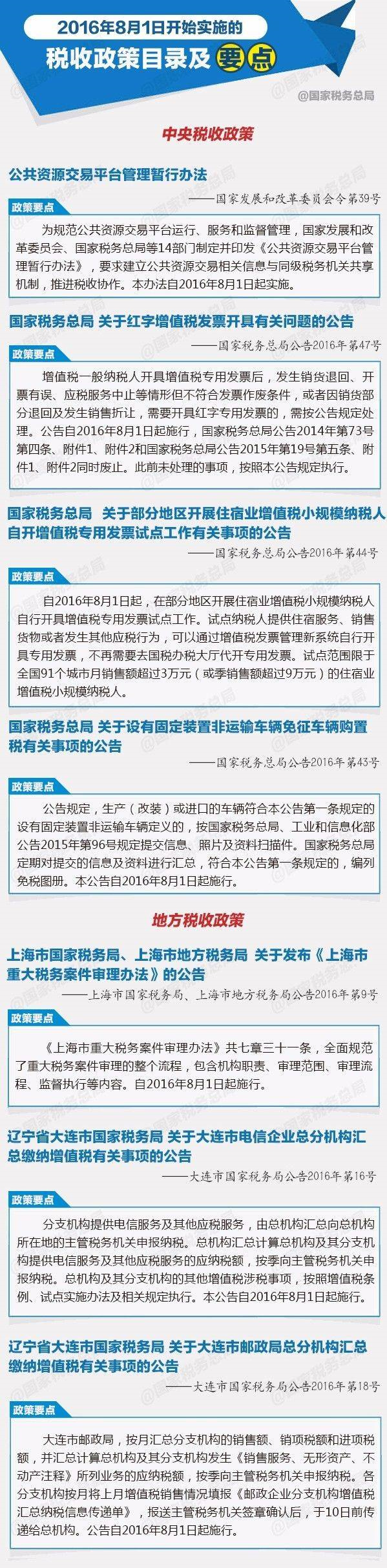 8月1日開始實施的稅收政策